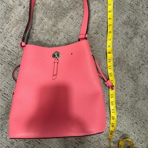 kate spade Coral Pink Pebbled Leather Shoulder Bag with Spade Charm